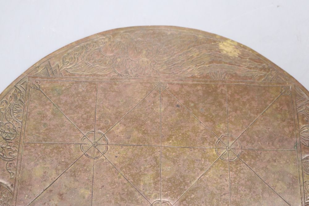 A Chinese 19th century brass games board, diameter 24cm